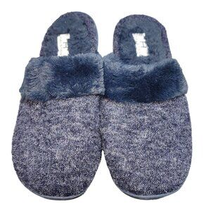 Women's Navy Fuzzy Warm Halston Slipper House Shoes Large 8-9 Excellent Conditio
